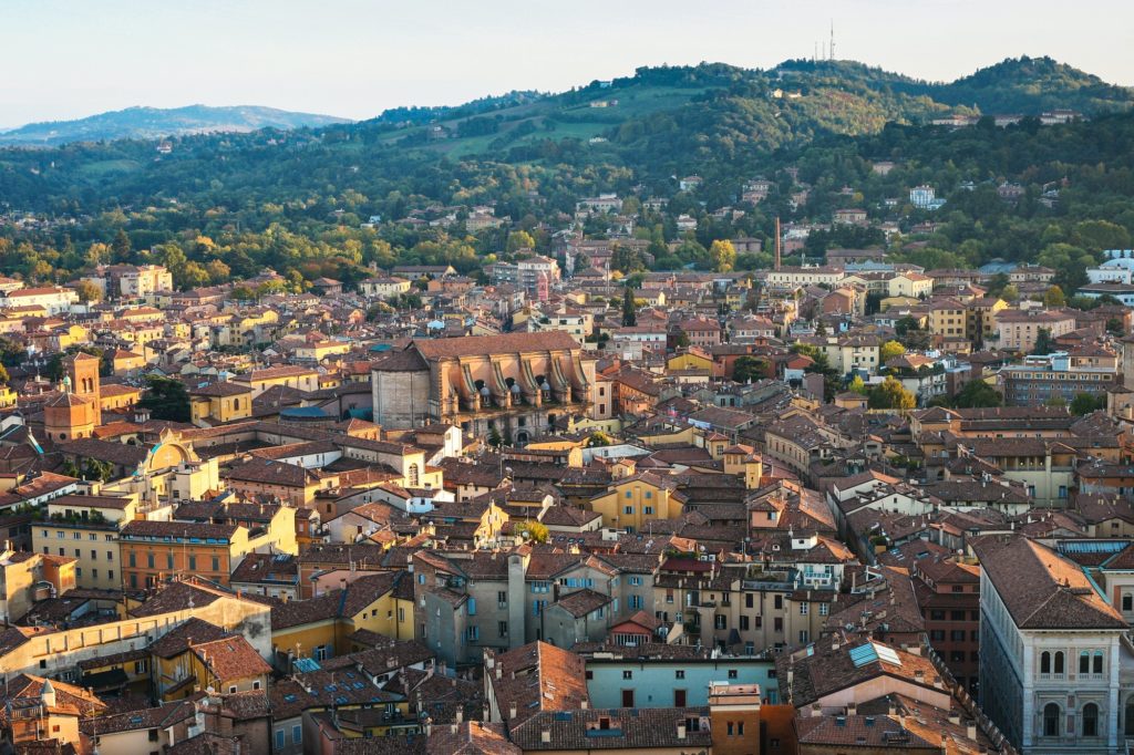 above view of Bologna city from Torre Asinelli