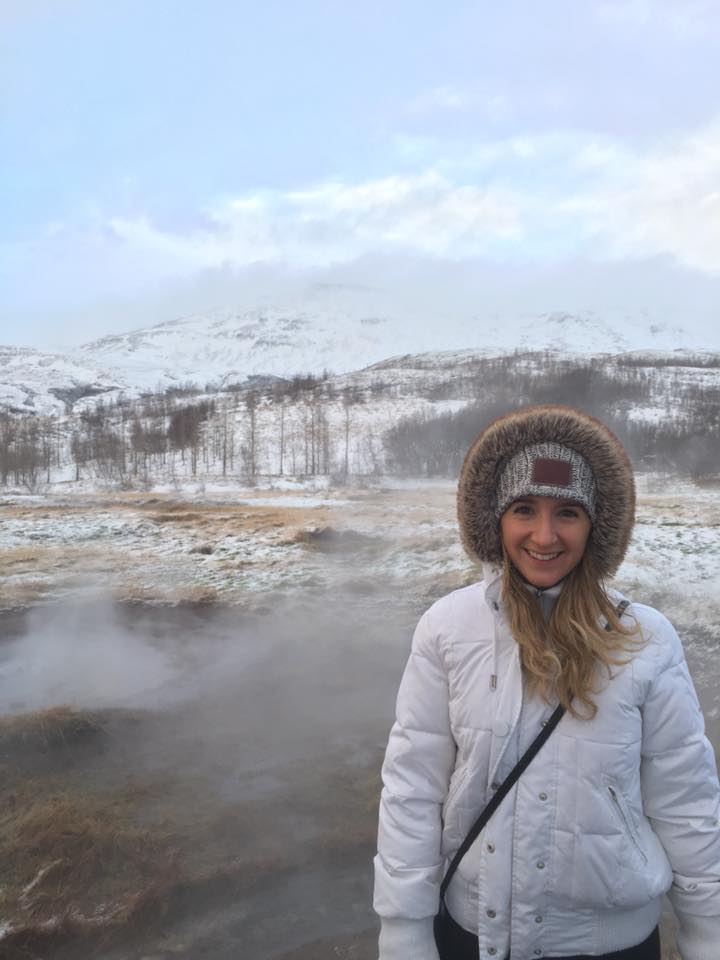 The Geysir geothermal area where the Strokkur geyser shoots water every 4-8 minutes.