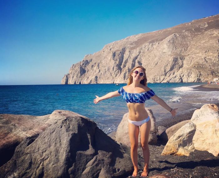 Travel Tuesday with Taylor to Santorini, Greece 5 My first rock beach experience was awesome at Kamari Beach.