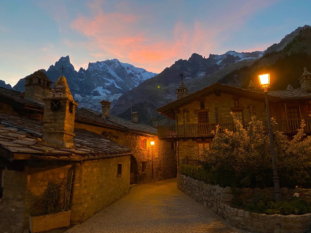 Sunset time over Entrèves (northern Italy)